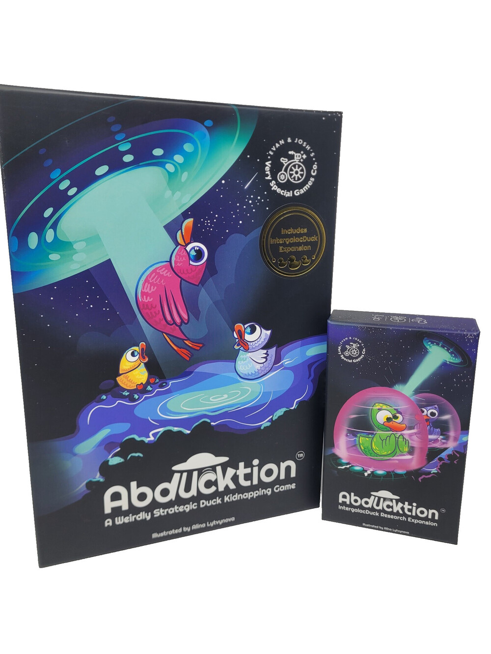 Abducktion Board Game Plus IntergalacDuck Research Expansion Pack Complete Lot